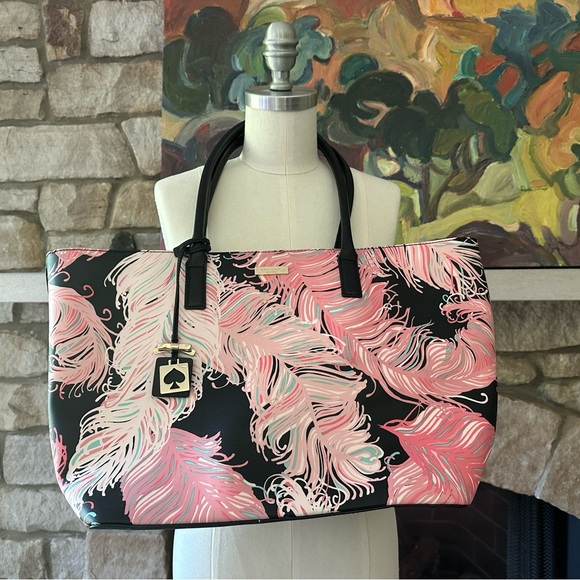 Kate Spade Black and Pink Feather Tote Bag - Picture 1 of 11